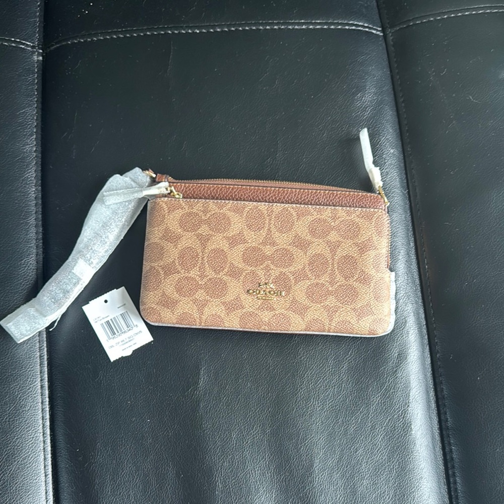 Coach Tan and Brown Signature Wristlet